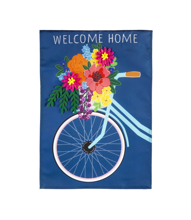 Evergreen Bicycle with Basket Garden Applique Flag