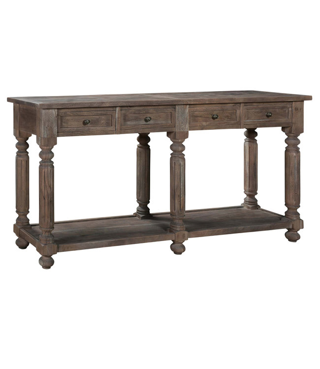 Crestview Collection Bengal Manor Acacia Wood Turned Leg 4 Drawer Console