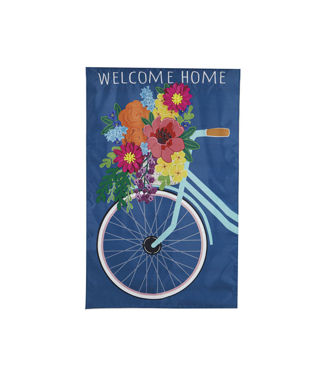 Evergreen Bicycle with Basket House Applique Flag
