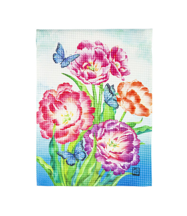 Evergreen Blooming Tulips Garden Waffle Flag