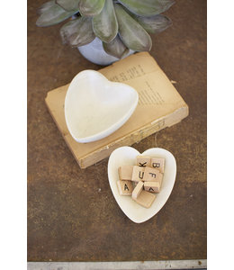 Kalalou Carved Stone Heart Bowl- White