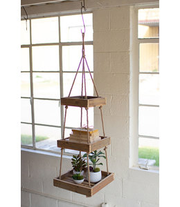 Kalalou Hanging Three Tiered Square Recycled Wood Display