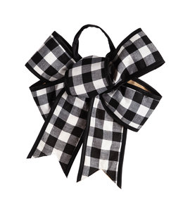 Evergreen Black and White Buffalo Plaid Door Tag Bow