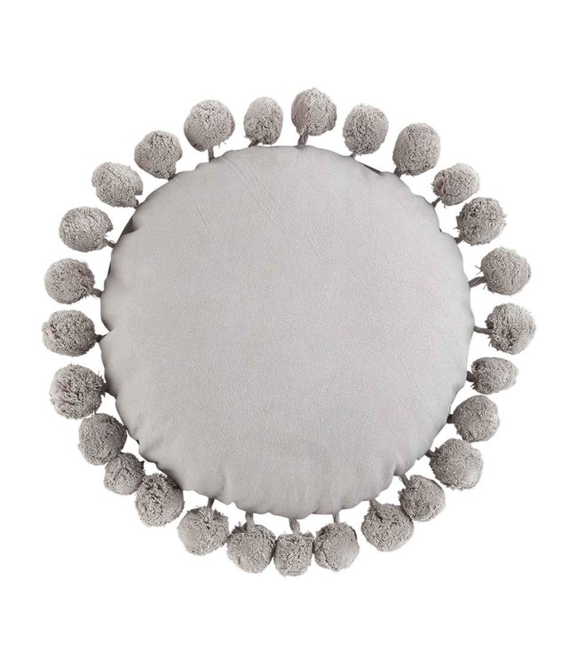 MudPie Gray Round Pom Pillow