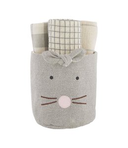 MudPie Bunny Towel Bucket Set- Grey