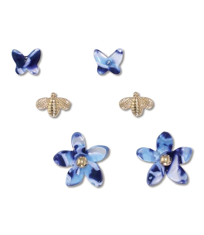 Periwinkle By Barlow Blue Gold Resin Pollinator- Earrings