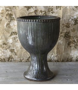 Porch View Home Aged Olive Dripped Glazed Pottery Large Tulip Vase