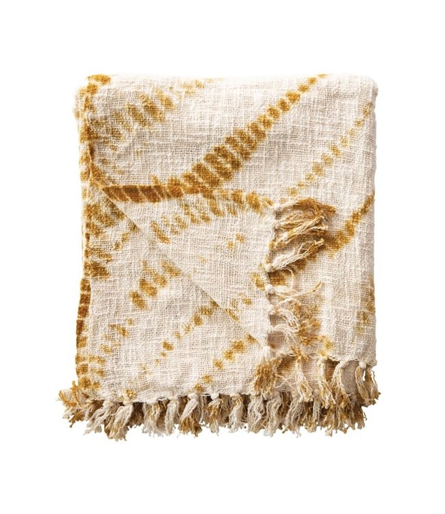 Creative Co-Op 60"L x 50"W Cotton Tie-Dyed Throw with Fringe, Mustard Color