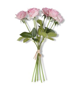 K&K Interiors 17 Inch Pink Real Touch Full Bloom Rose Stem W/Foliage Bundle