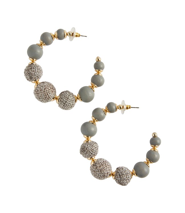 MudPie Jute Wrapped Hoop Earrings- Gray