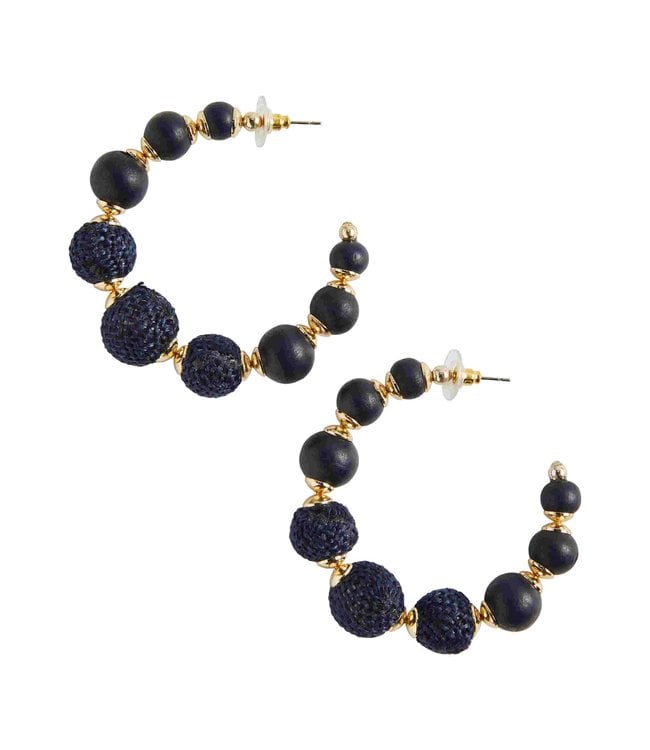 MudPie Jute Wrapped Hoop Earrings Navy