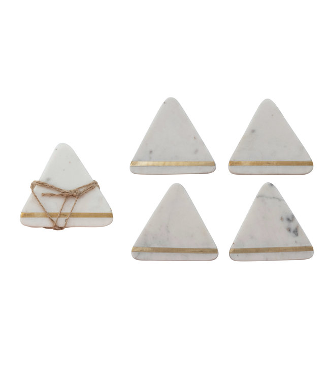 Bloomingville Triangular Marble Coasters with Metal Inlay, Set of 4