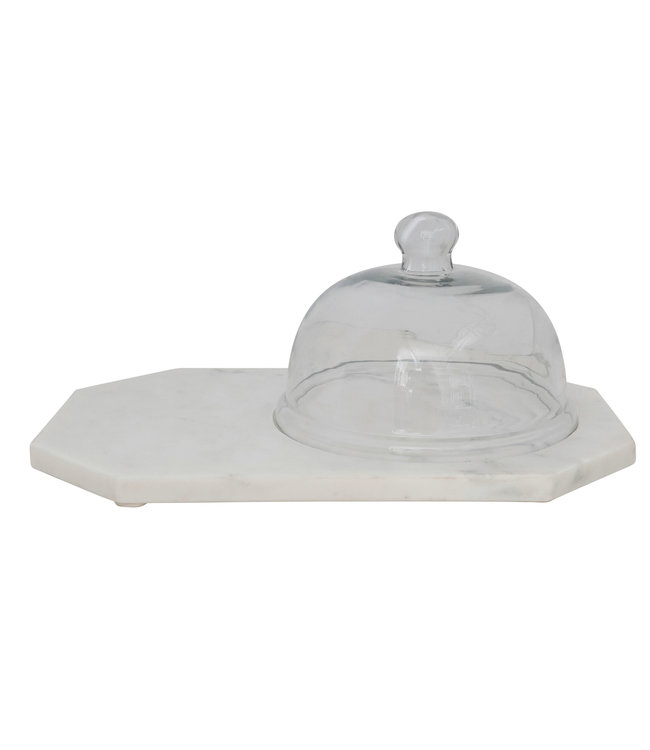 Bloomingville Marble Serving Tray with Glass Cloche