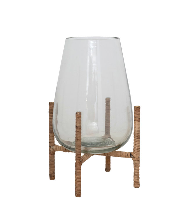 Bloomingville Glass Vase with Rattan Wrapped Metal Stand