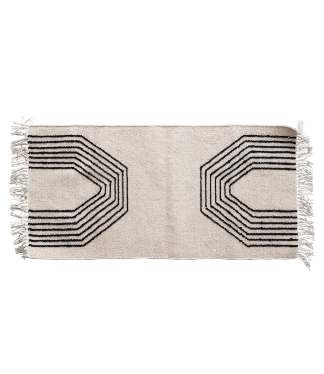 Bloomingville Woven Wool Blend Rug with Geometric Design and Fringe