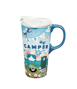 Evergreen Ceramic Travel Cup W/Box, Happy Camper