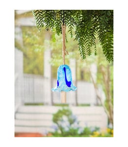 Evergreen Art Glass Speckle Blue Floral Shaped Bell Chime