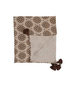 Bloomingville Recycled Cotton Blend Throw with Floral Medallion Print and Tassels