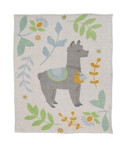 Creative Co-Op Recycled Cotton Blend Baby Blanket with Llama