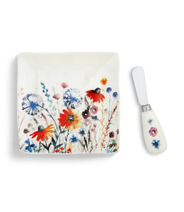 Demdaco Meadow Flowers Plate with Spreader Set