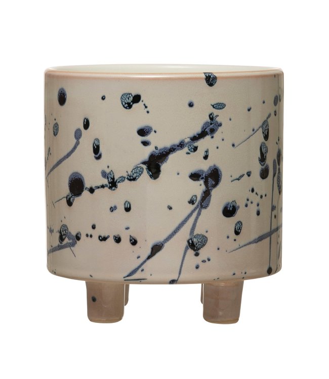 Creative Co-Op Stoneware Footed Planter with Splatter Design