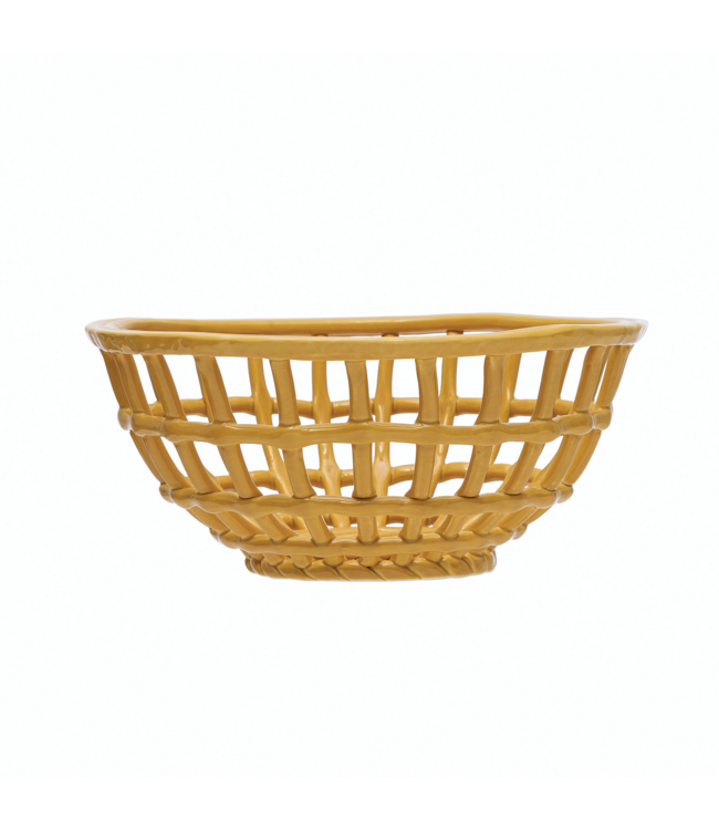 Creative Co-Op Handmade Stoneware Basket Bowl, Reactive Glaze