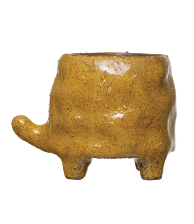 Creative Co-Op Stoneware Turtle Planter, Mustard Color