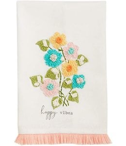 MudPie Happy Vibes Embroidered Floral Towel