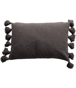 Creative Co-Op 24"L x 16"H Cotton Slub Lumbar Pillow w/ Tassels, Iron Color