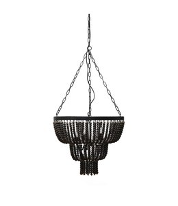 Creative Co-Op Metal & Wood Pendant Lamp w/ Wood Beads, 3 Bulbs, 6' Chain & 10' Cord, Black