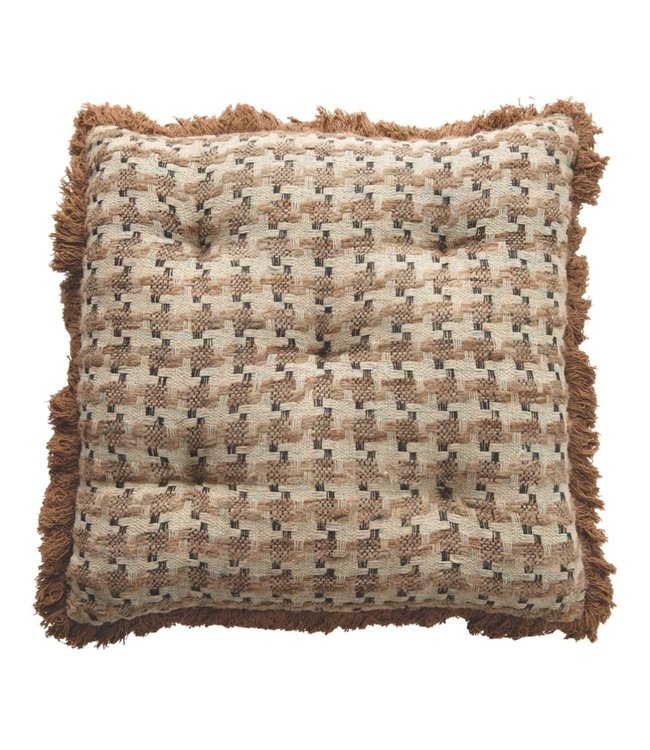 Creative Co-Op 20" Square Woven Cotton Pillow w/ Eyelash Fringe, Multi Color