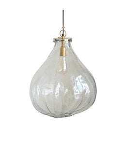 Creative Co-Op Hand-Blown Glass & Metal Pendant Lamp, Brass Finish - 17 1/2" x 19 1/2"