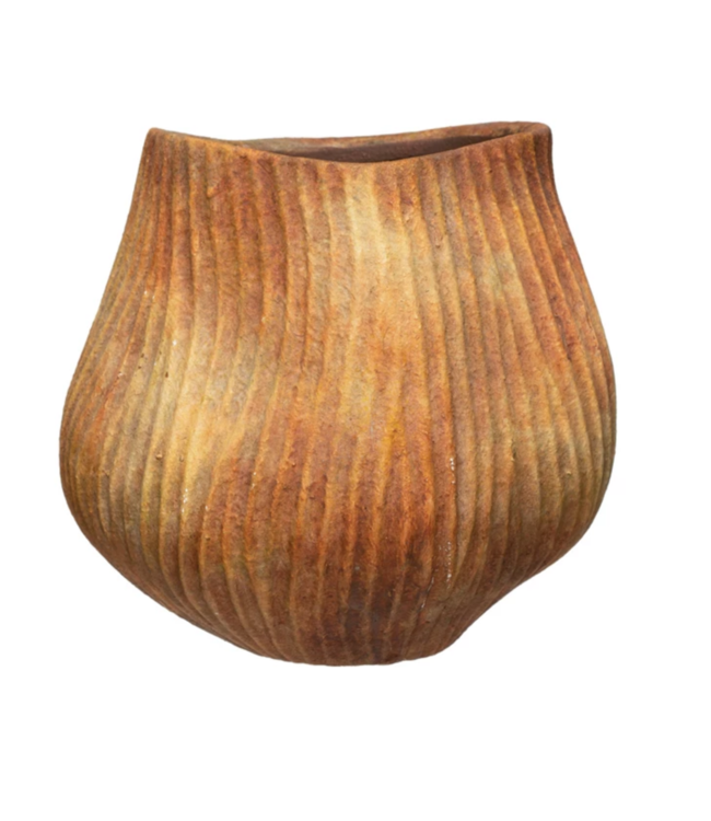 Bloomingville Distressed Terracotta Planter with Embossed Lines