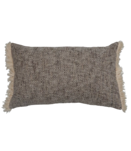 Creative Co-Op Cotton Lumbar Pillow with Chambray Back and Fringe