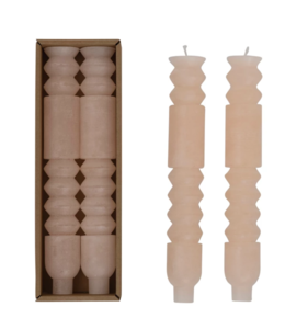 Creative Co-Op Unscented Totem Taper Candles in Box, Set of 2- Pink