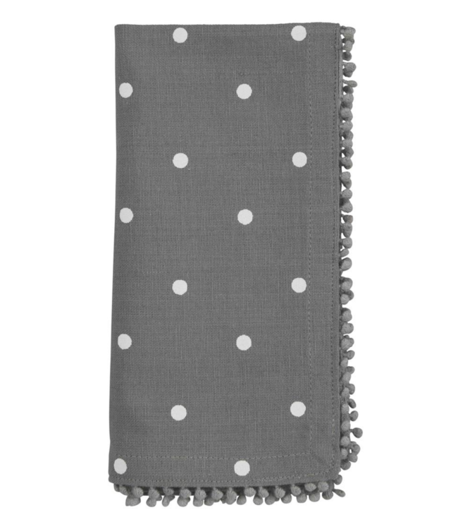 MudPie Gray Pom Trim Napkin Set- Polkadot