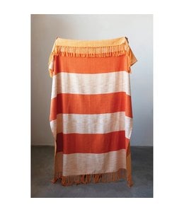 Creative Co-Op Orange Tone  Woven Cotton Throw with Stripes and Fringe