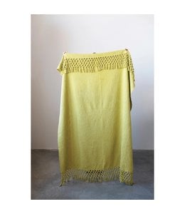 Creative Co-Op Chartreuse Woven Cotton Throw with Crochet and Fringe
