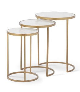 K&K Interiors Set Of 3 Round Gold Metal Nesting Tables W/White Marble Tops