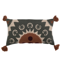 Creative Co-Op Cotton Lumbar Pillow with Suzani Embroidery and Tassels