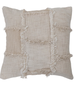 Creative Co-Op Woven Cotton and Wool Patchwork Pillow with Frayed Edges