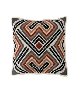 Creative Co-Op Cotton Embroidered Pillow with Pattern and Fringe