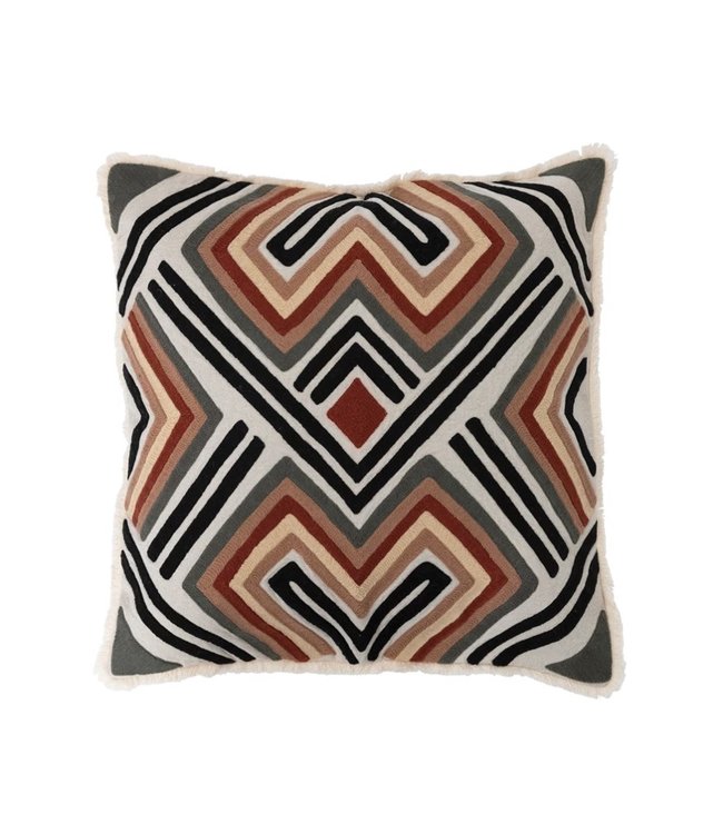 Creative Co-Op Cotton Embroidered Pillow with Pattern and Fringe