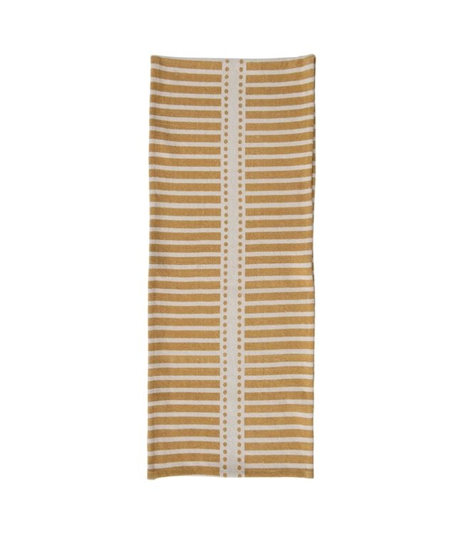 Creative Co-Op Cotton Printed Table Runner with Stripes and Dots