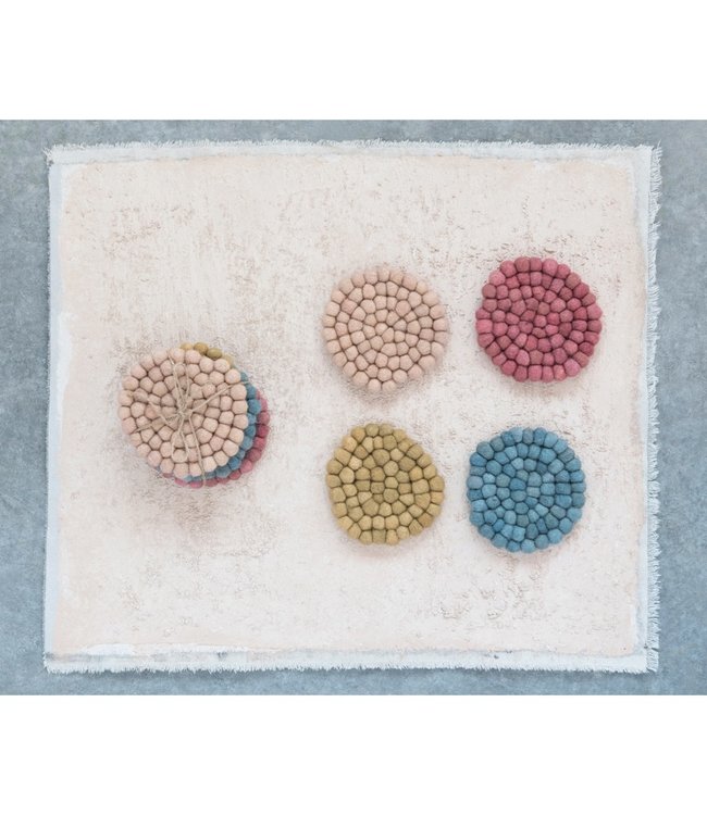 Creative Co-Op Handmade Wool Felt Ball Coasters