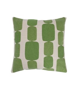 Creative Co-Op Cotton Canvas Printed Pillow w/ Embroidery, White & Green