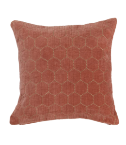 Creative Co-Op Cotton Velvet Pillow with Hex Shaped Gold Metallic Embroidery