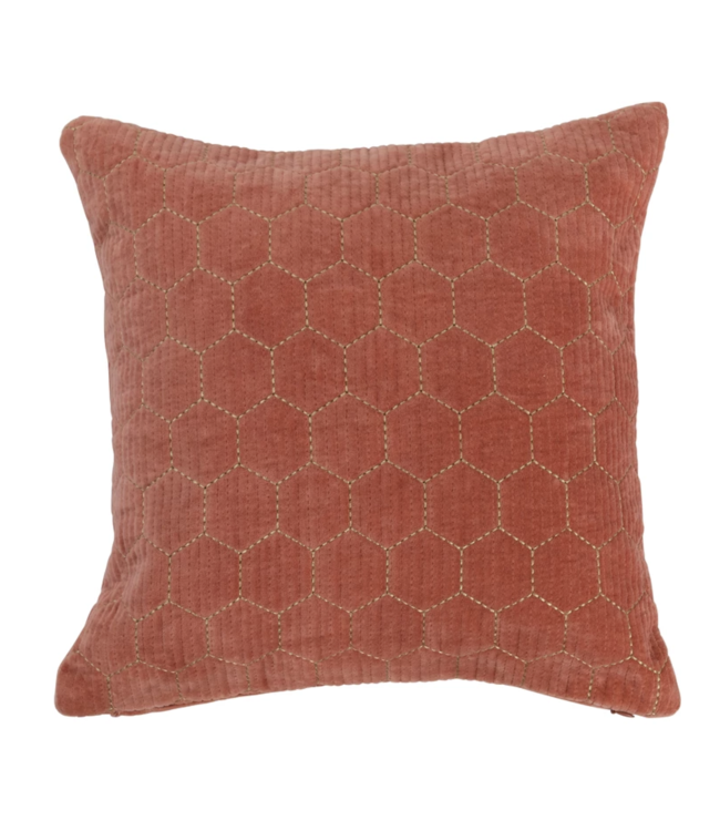 Creative Co-Op Cotton Velvet Pillow with Hex Shaped Gold Metallic Embroidery