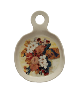 Creative Co-Op Stoneware Spoon Rest with Flowers in Vase