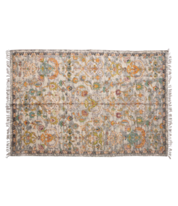 Creative Co-Op Woven Cotton Distressed Print Dhurrie Rug with Fringe